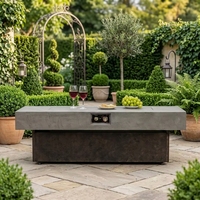 Profitez d'une cheminée de table moderne au gaz naturel 55x23 50000 BTU en métal thermolaqué autoportante avec trois options de hauteur pour patio