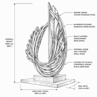 Sculpture en métal poli miroir personnalisée BLVE, art abstrait en acier inoxydable en forme de vague pour la décoration d'entrée d'hôtel ou de place publique