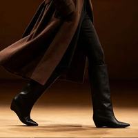 Bottes hautes à talon compensé en cuir noir pour femme, personnalisables en usine avec logo, OEM, OED – Nouvelle collection, bottes longues et élégantes