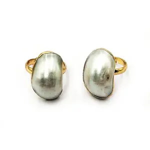 天然白壳珍珠开口戒指批发波西米亚风珠宝可调节镀金指环设计礼品首饰