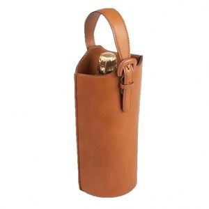Porte-bouteille de vin en cuir avec logo personnalisé, sac de transport pour vin portable pour cadeau - Product Image 1