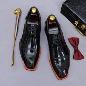 Zapatos Formales Italianos de Punta Cuadrada para Hombre, Marca de Lujo, Hechos a Mano, de Alta Calidad, con Cordones, para Negocios, Fiestas y Eventos Sociales - Product Image 5