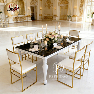 Wedding Hall White Stainless Steel Frame Modern Restaurant Dining Room Durable Glass <b>Tables</b> - Product Image 2