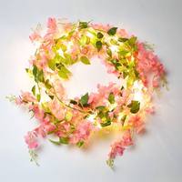Guirlande lumineuse à fleurs de glycine, sécurité IP44, couleur personnalisable, largeur réglable, alimentation par batterie, télécommande, variateur d'intensité, pour toile de fond de mariage, OEM, vente en gros