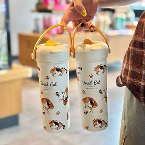 แก้วน้ำเก็บอุณหภูมิ Bread Cat แบบพกพา ทำจากสแตนเลส 316 พร้อมหลอดดูด สำหรับผู้หญิง ใช้สำหรับเดินทาง - Product Image 4