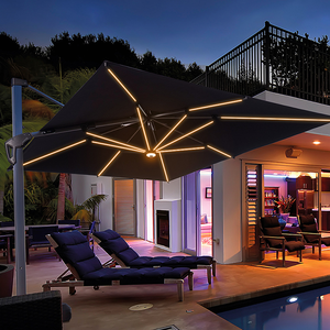Solar LED Cantilever Patio Umbrella - Offset Sun Parasol with Lights for Garden, Restaurant & <b>Outdoor</b> <b>Dining</b> - Product Image 4