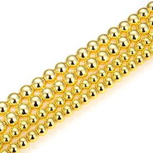 Venta al por Mayor <span class=keywords><strong>de</strong></span> Cuentas Sueltas <span class=keywords><strong>de</strong></span> Hematita en Forma Redonda Chapadas en Oro <span class=keywords><strong>de</strong></span> 14K para Bisutería - Product Image 1