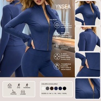 Veste ajustée YNSEA personnalisée avec fermeture éclair dorée, manches longues, col montant, pour le sport, le fitness et l'entraînement en salle de sport