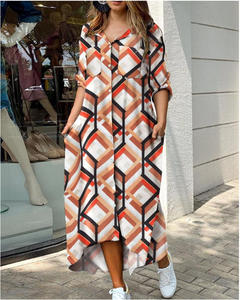 Abito da camicia da <span class=keywords><strong>donna</strong></span> stampato a manica lunga abiti femminili tascabili monopetto allentati abiti Casual <span class=keywords><strong>eleganti</strong></span> da <span class=keywords><strong>donna</strong></span> - Product Image 4