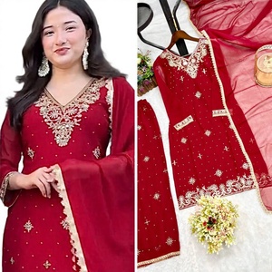 LAUNCHING NEW FASHIONABLE COLLECTION 3 PIECE FANCY <b>KURTI</b> WITH PLAZZO AND DUPATTA HEAVY FAUX GEORGETTE HEAVY MICRO COTTON - Product Image 2