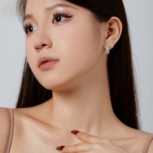 Dylam Stylish Women Fine Fashion 925 Sterling <b>Silver</b> Rhodium 18K Gold Plated 5A Zirconia Eternity Folds Shape Hoop <b>Stud</b> Earrings - Product Image 5