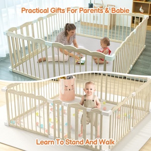 Parc de jeu pliable en bois massif, design moderne, pour bébés et tout-petits, grand format, réglable avec barrière, centre d'activités pour enfants - Product Image 5