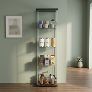 Vitrina Moderna de Vidrio Templado con Iluminación LED, Rectangular, Decoración para el Hogar, Estante para Cuadros, Acabado Negro - Product Image 2