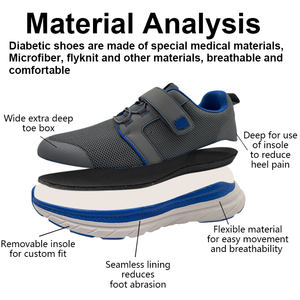 Fabricant de chaussures médicales Chaussures diabétiques grande taille pour la neuropathie des pieds gonflés de style marche large et légère et réglable - Product Image 2