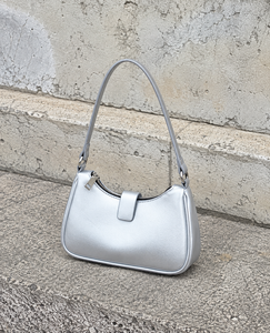 <b>Silver</b> PU Leather Shoulder Bag Women <b>Handbag</b> Zipper Closure Portable Daily Use - Product Image 1