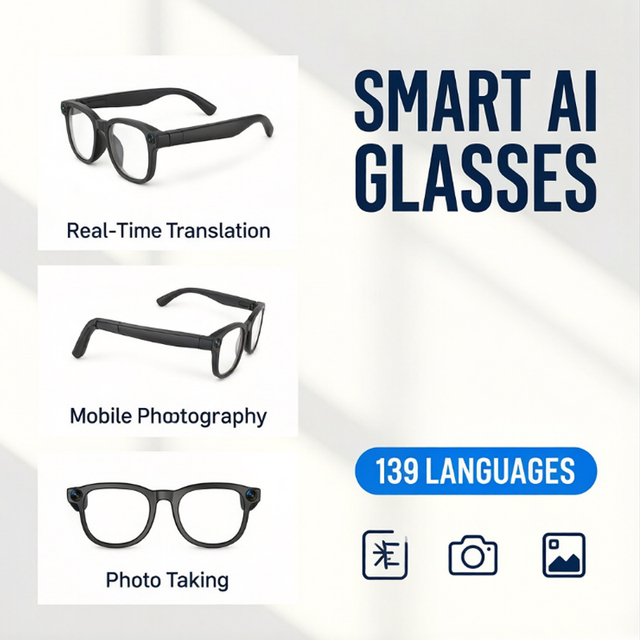 Black Smart Eye Glass Camera for 800W AI ChatGPT Translation Voice Control HD Shooting Intelligent Sunglasses
