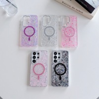 Étui fin magnétique transparent avec paillettes et sequins en époxy pour Samsung Galaxy S23 S24 S25 S26 Ultra, compatible avec la charge sans fil, antichoc, coque brillante