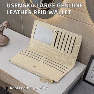 USENGKA Cartera de Mano de Cuero Genuino para Mujer, Gran Capacidad, con Bloqueo RFID, Tarjetero Largo, Logotipo Personalizado, Multifuncional - Product Image 2