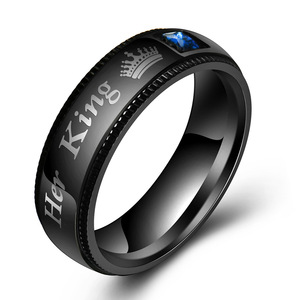 Anillos de Pareja de Acero Inoxidable con Corona de Rey y Reina, 4.6MM, Oro Rosa y Negro, Juego de Joyería de Compromiso - Product Image 5