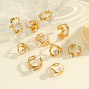 Bague de fiançailles ajustable en zircon pour femme, en acier inoxydable, étanche, <span class=keywords><strong>anti</strong></span>-ternissement, tendance, plaqué or 18 carats, vente en gros - Product Image 2