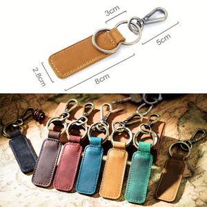 Porte-clés rectangulaire en cuir pleine fleur véritable, style art moderne, en cuir de vachette véritable, pour clés de voiture, cadeau promotionnel d'affaires, 1 pièce - Product Image 2