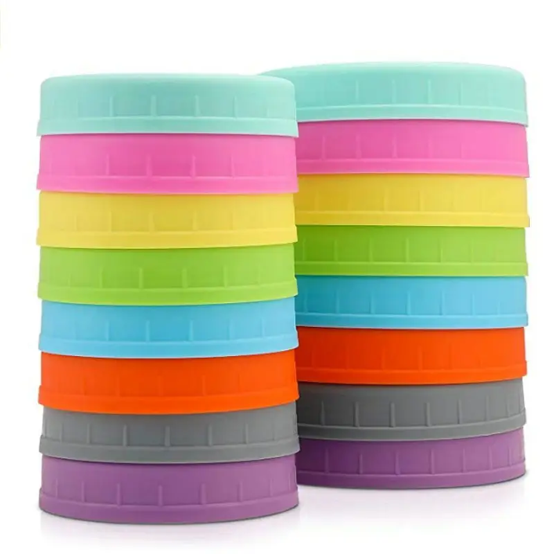 Avertan xuzhou tappo a vite in plastica 16 Pacchetto di Plastica Colorata Mason Jar Coperchi Misura Bocca Larga con Anelli In Silicone