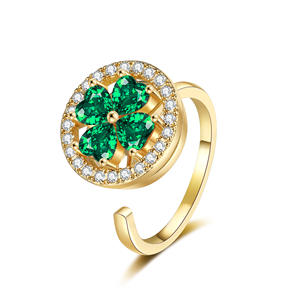 Bague ouverte ajustable à motif floral, plaquée argent, cuivre, zircon, bague ajustable, bijoux plaqués argent, bague cadeau, bijoux fins - Product Image 1