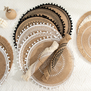 Ensemble de salle à manger Design nordique de haute qualité Boho <span class=keywords><strong>Jute</strong></span> tapis de Table naturel <span class=keywords><strong>macramé</strong></span> avec glands résistant à la chaleur coton lin napperons tapis - Product Image 5