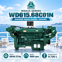 Moteur principal marin SINOTRUK WD615.68C01N 6 cylindres 200 kW 272 CV 1800 tr/min pour bateau de pêche, bateau de transport et bateau de travail