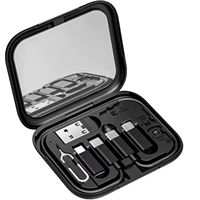 Câble de données USB multifonctionnel populaire 60W 3A, kit de câble de charge USB C 6-en-1 à charge rapide avec adaptateur de voyage miroir pour téléphone