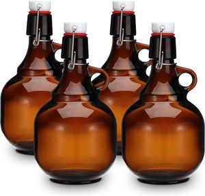 Bouteilles en verre ambré pour bière 1L 2L, pots en verre avec couvercle, carafes à liquide, pour soda, <span class=keywords><strong>cidre</strong></span>, <span class=keywords><strong>alcool</strong></span>, vin, brassage maison, fermentation - Product Image 1