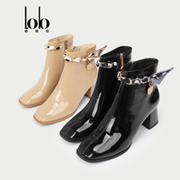 Sepatu Boots Wanita Nyaman dengan Ritsleting, Kulit Sapi, Lapisan Kulit Domba, Hak Tebal Kasual, Ringan, dan Bernapas