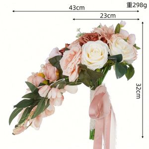 Ramo de Novia Bohemio Francés de Alta Gama con Cascada Artificial para Fotografía de Bodas, Rosa Artificial - Product Image 2
