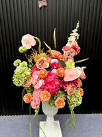 Boule de fleurs en gel souple de haute qualité, rose, coquelicot, marguerite, hortensia, couleurs chaudes, centre de table de mariage, décoration de mariage