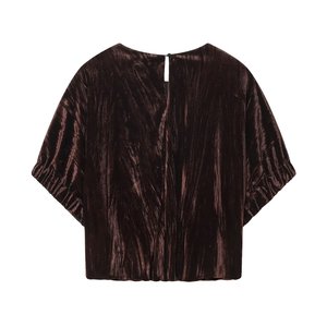 Zevity 2026 Blusa de Terciopelo para Mujer, Elegante, con Estampado de Globos, Plisada, de Manga Corta, Informal, Ajustada, para Verano - Product Image 3