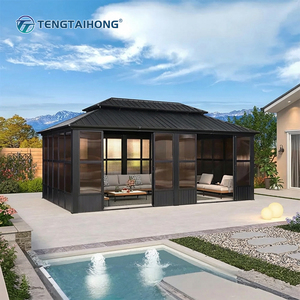 Pavillon <span class=keywords><strong>de</strong></span> <span class=keywords><strong>jardin</strong></span> en aluminium robuste 12*16 pieds avec toit rigide, système <span class=keywords><strong>de</strong></span> drainage intégré, résistant au vent, véranda extérieure - Product Image 1