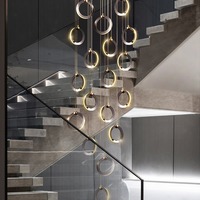Moderne Long Lustre Villa Escalier Lustre Duplex Étage Salon Loft Noir Anneau Lustre Décoration