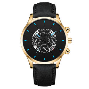 New men's watch three-eye leather strap quartz <b>wristwatch</b> business style calendar men's watch - Product Image 5