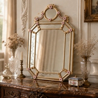JINS Grande œuvre d'art en techniques mixtes, Miroir classique, Miroir antique, Miroir vintage, Peinture sur verre, Décoration murale moderne