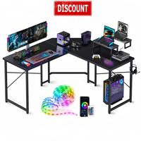 Bureau de jeu ergonomique pour ordinateur portable PC 1,2/1,4/1,6 m avec éclairage d'ambiance LED RGB et étagères pour moniteur