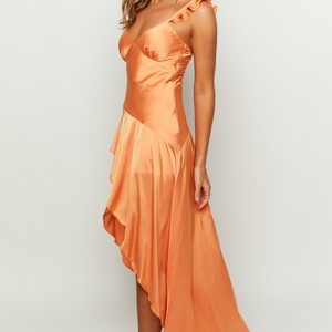 Vestido Maxi Naranja Personalizado para Mujer, Cuello en V, Sin Mangas, con Abertura en la Pierna, Vestido de Verano - Product Image 3