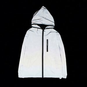 100% Polyester Coated Stand Collar <b>Reflective</b> Hood Zip OEM Custom Logo Wholesale 3M Windbreaker Mens Bomber <b>Jacket</b> - Product Image 4