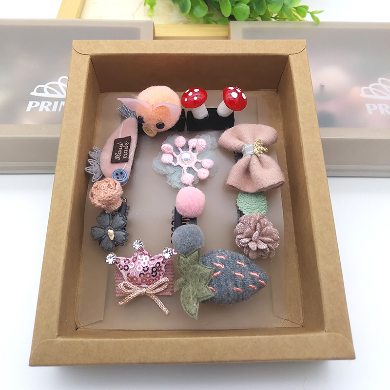 korean hair clip kids cute fabric bow children vintage hair pin hair clips for girls accessories Gift Set 10pcs/box mixed design