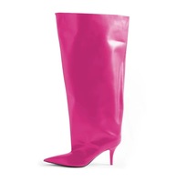 Enmayer Super Wide Top Femmes Cuisse-Haute Bout Pointu Stilettos Bonbons Couleurs Talons Hauts pour Automne/Hiver Mode Chaussures PU