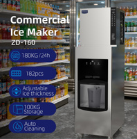 Machine à glaçons commerciale en acier inoxydable 180 kg/24h 22*22*22 mm avec distributeur, machine à glaçons automatique avec distributeur