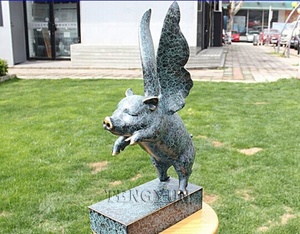 庭豚像アンティーク金属キャスト豚像ブロンズフライング豚彫刻ホームデコレーション用 - Product Image 5