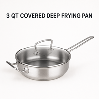 Poêle à frire profonde en acier inoxydable OEM 24 cm 3 QT avec logo personnalisé, couvercle en verre trempé, compatible induction pour cuisines de restaurants et d'hôtels