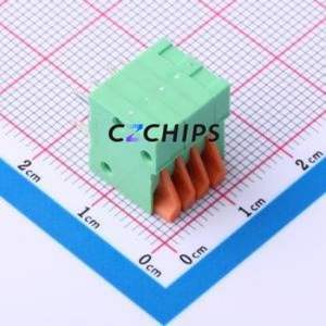 DB141R-2.54-4P-GN Spring Terminal Block Bent Lead Through Hole,P=2.54mm Connector 1x4P 2.54mm Green 4P - Product Image 2