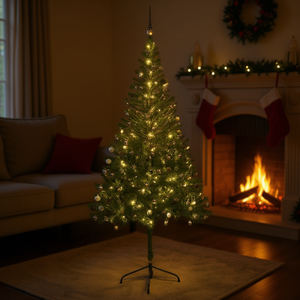 Árbol de Navidad Artificial Preiluminado de 82.7 Pulgadas de Alto, 910 Ramas, Luces LED Blancas Cálidas, Base para Interiores con Juego de Bolas - Product Image 2