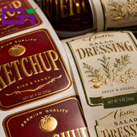 Autocollants personnalisés en feuille d'or avec protection UV pour bouteilles de ketchup, étanches, de qualité alimentaire, pour pots de sauce salade, estampage à chaud, qualité supérieure